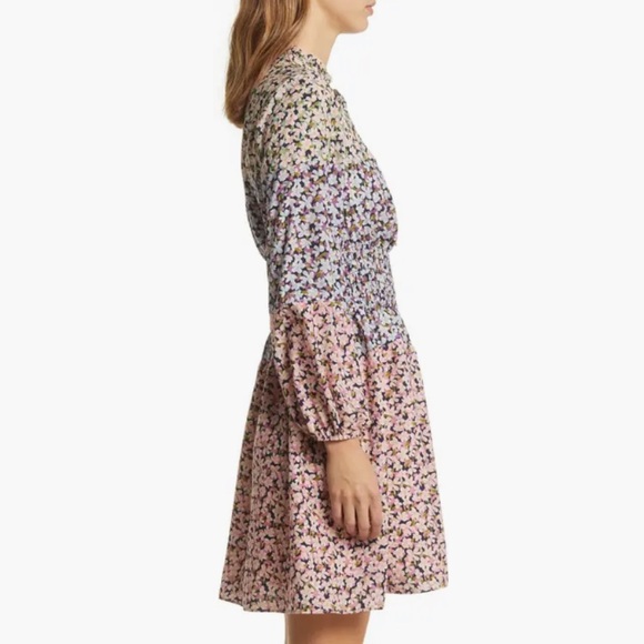 NEW Vince Camuto Floral Colorblock Smocked Waist Long Sleeve Dress Size 18 - Picture 4 of 9